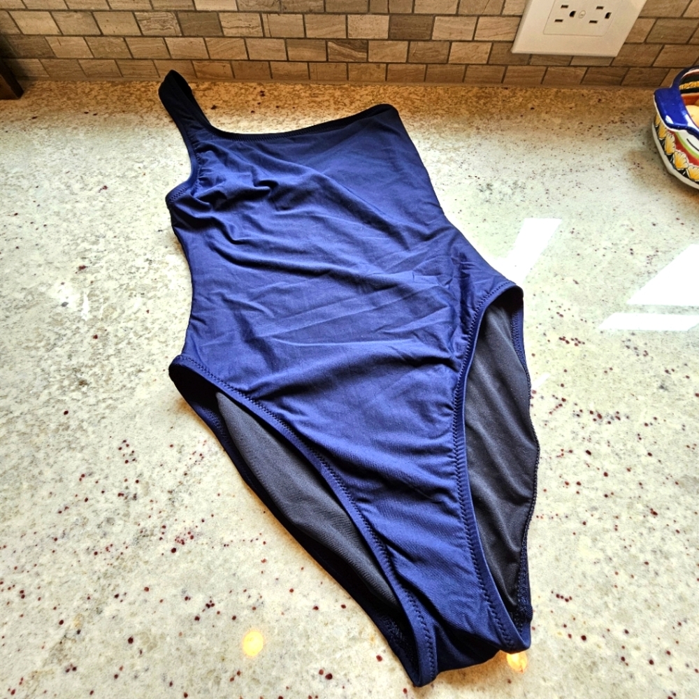 NWOT J Crew Sleek Navy Blue One Shoulder Swimsuit size 4